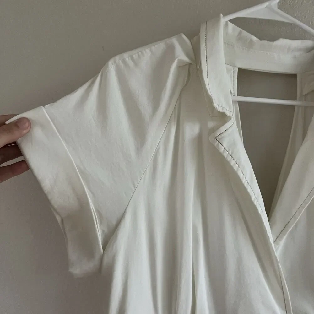 Maeve Anthropologie Poplin Shirt Dress Women’s 14 Midi White Collared V Neck - Picture 10 of 14